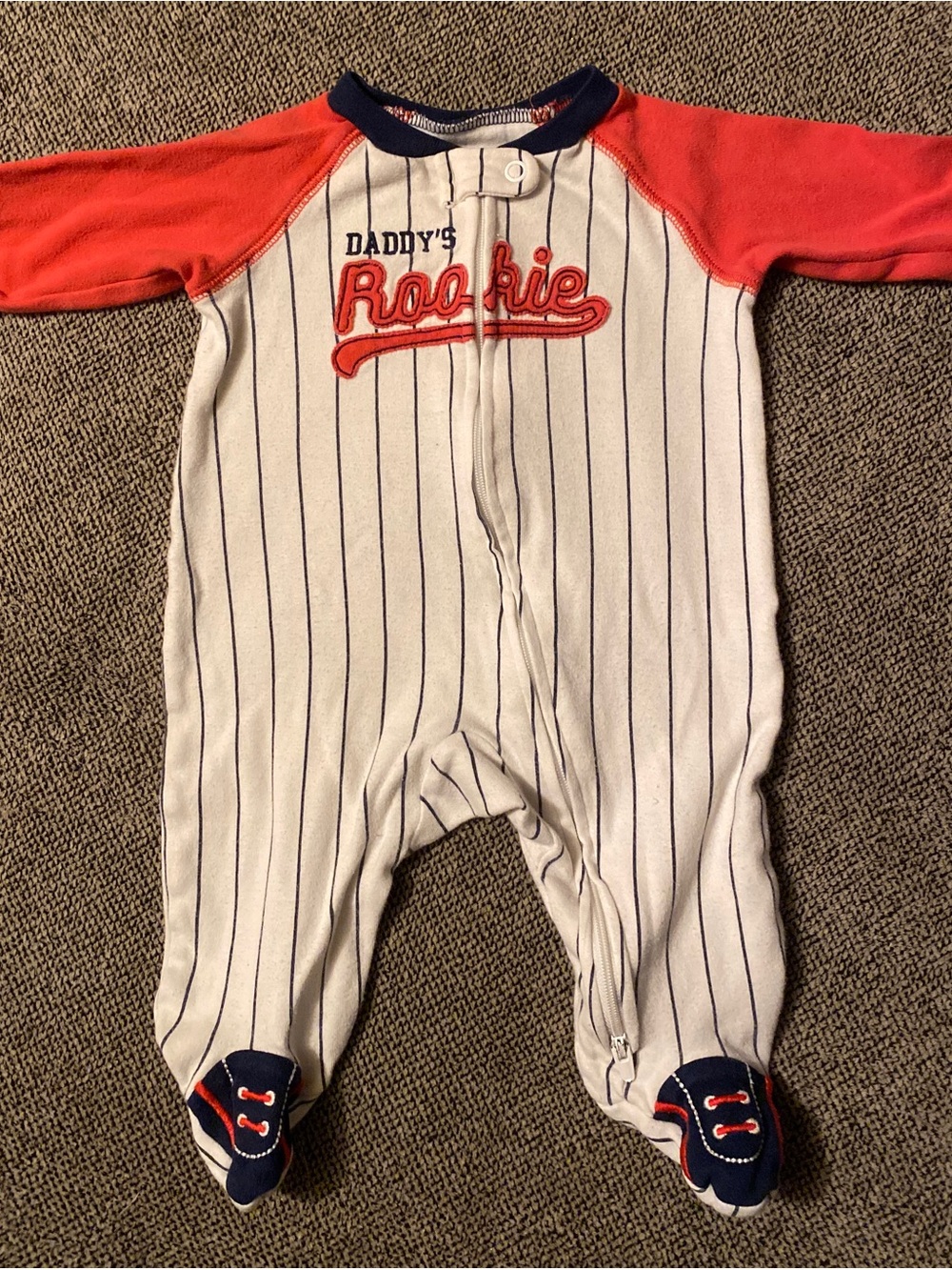 Vintage Carters “Daddy's Rookie” Baseball-Style Baby One-Piece in White and Red